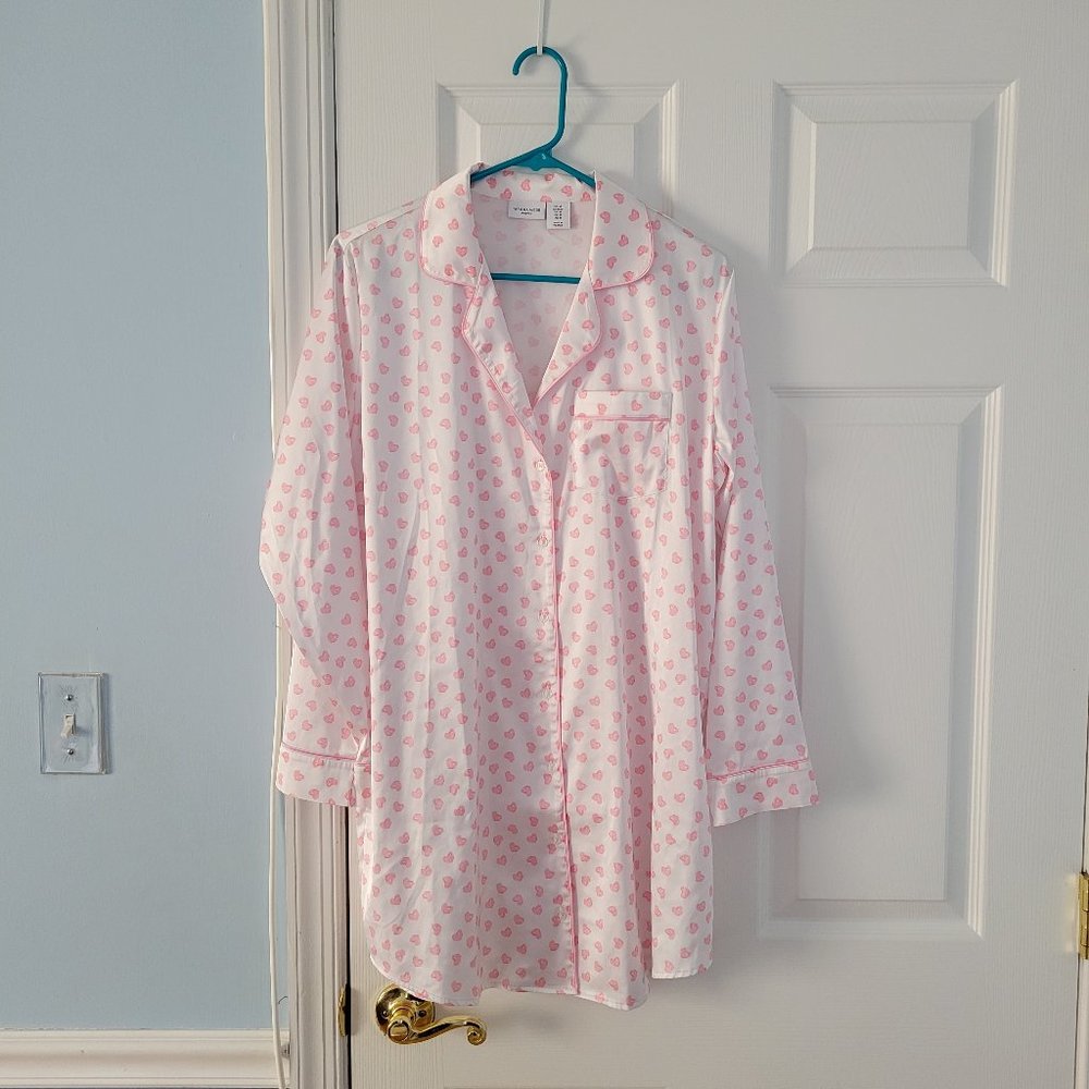 Satin Pink Heart Sleep Shirt PJs